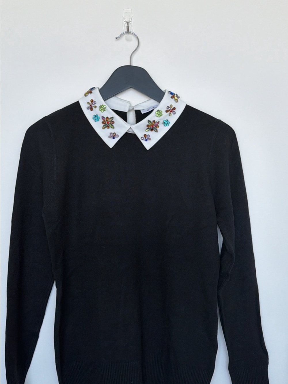Sioni White Collar Dress with Multicolor Crystal Embellishments